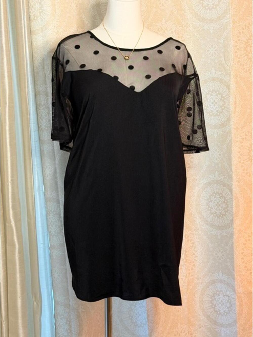 Torrid Black Polka Dot Mesh Top Size 4 Sheer Illusion Blouse